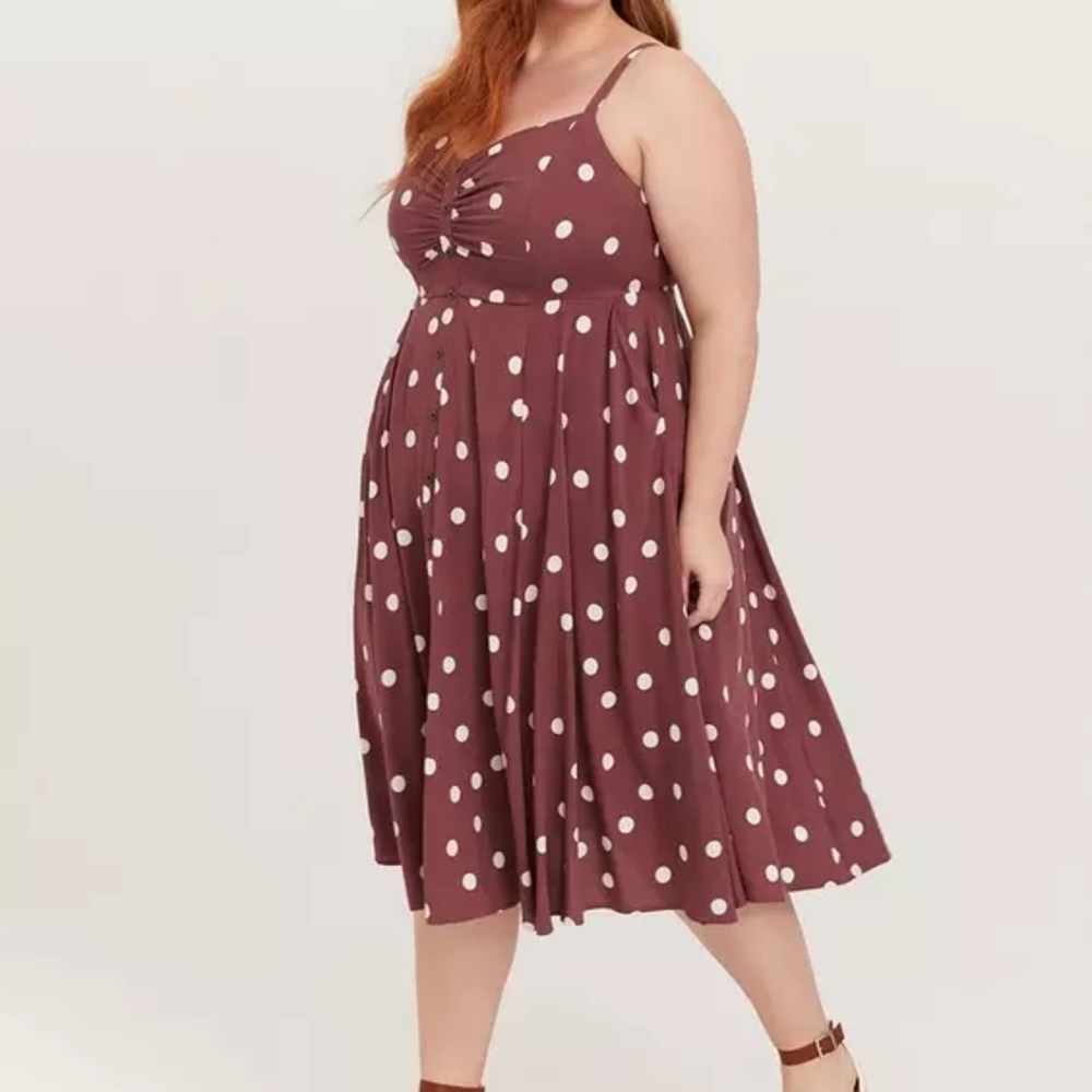 Torrid Polka Dot Challis Midi Dress | Button-Front Pocket Dress Size 3